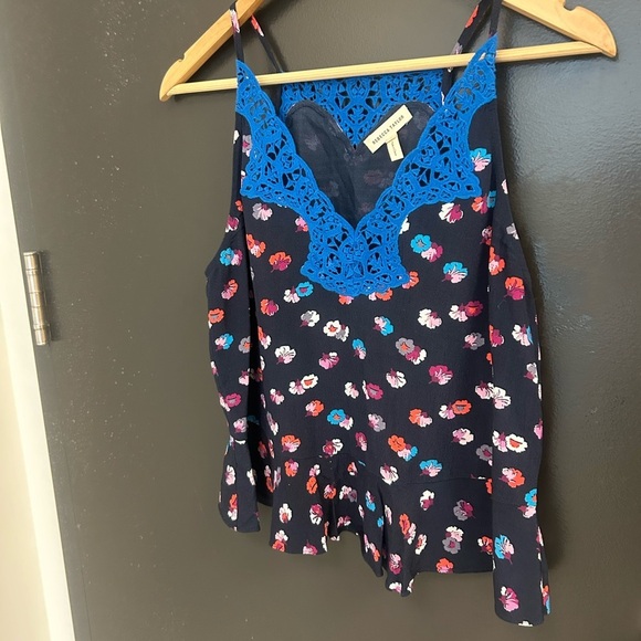 Rebecca Taylor Sz. 4 Blue Lace Trim Women's Top excellent condition! Visc/lace - Picture 3 of 11